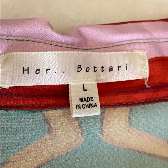 NWOT HER BOTTARI Vibrant Patterned Button-Up Shirt Dress Scarf Print Size L - Picture 3 of 16